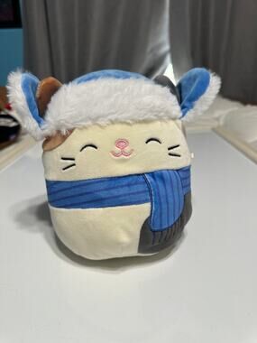 Squishmallows Cam Calico Cat Blue Scarf Winter Hat Plush Pre-Owned